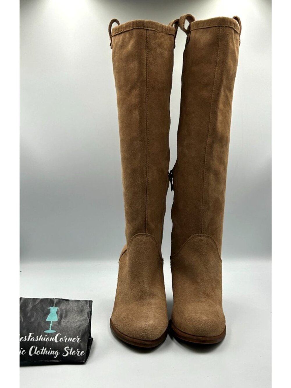 UGG Women's Tan Suede Leather Ava Tall Water Resistant Heeled Boot Size 7 3323 - Picture 3 of 16